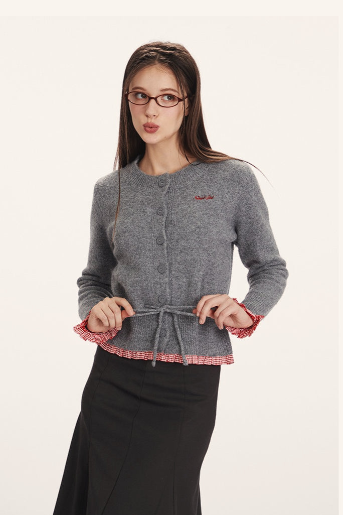 Sleek Panel-Design Waist-Cinched Slim Knit Cardigan