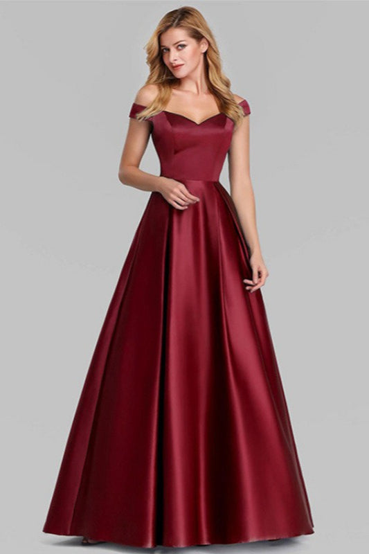 Satin Off Shoulder Sweetheart A-Line Formal Gown