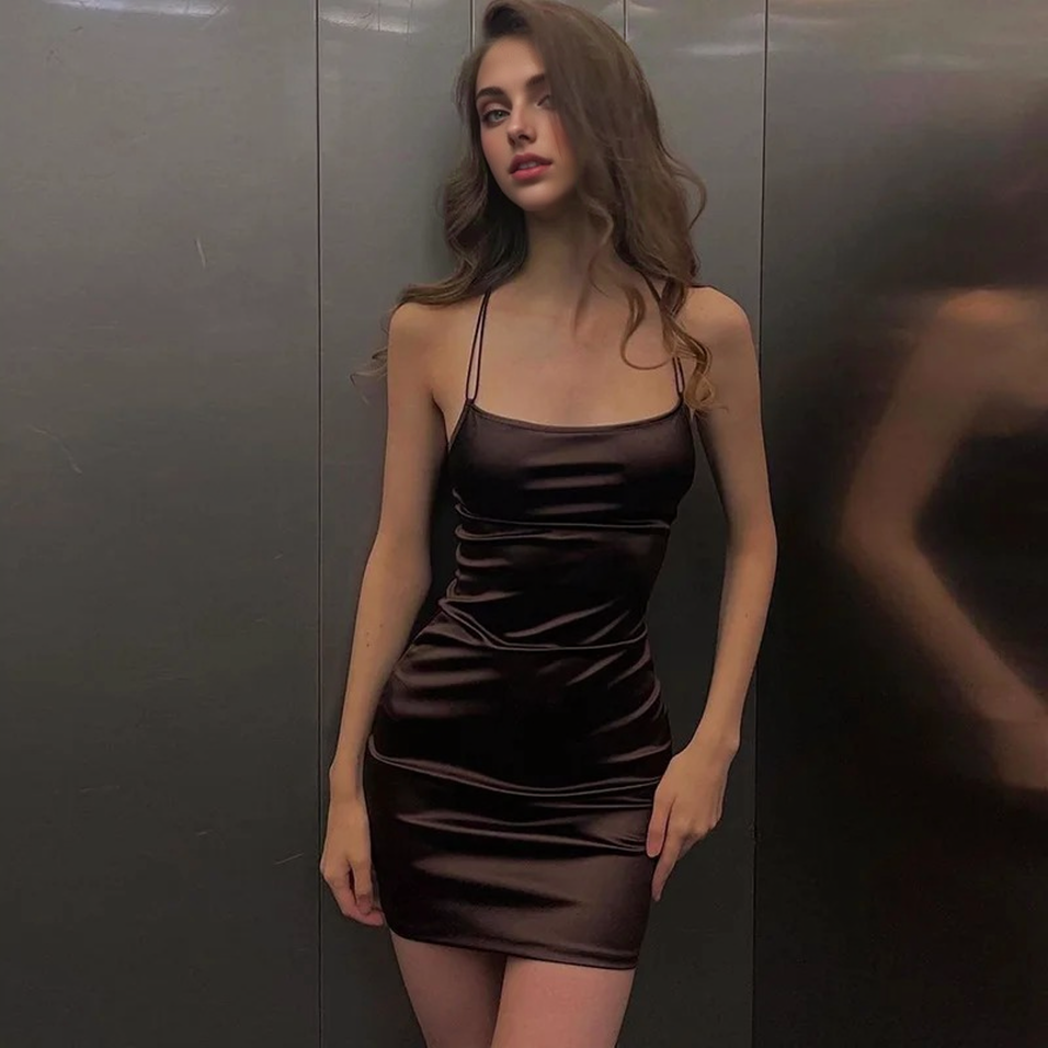 Satin Cowl Neck Strappy Ruched Bodycon Mini Dress 2