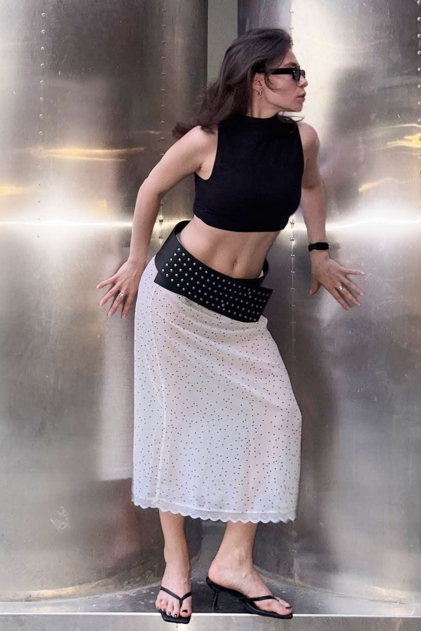 Polka-Dot Lace Maxi Skirt