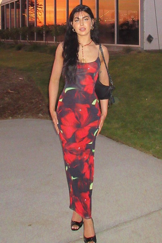 Floral Print Spaghetti-Strap Ruched Bodycon Maxi Dress 5