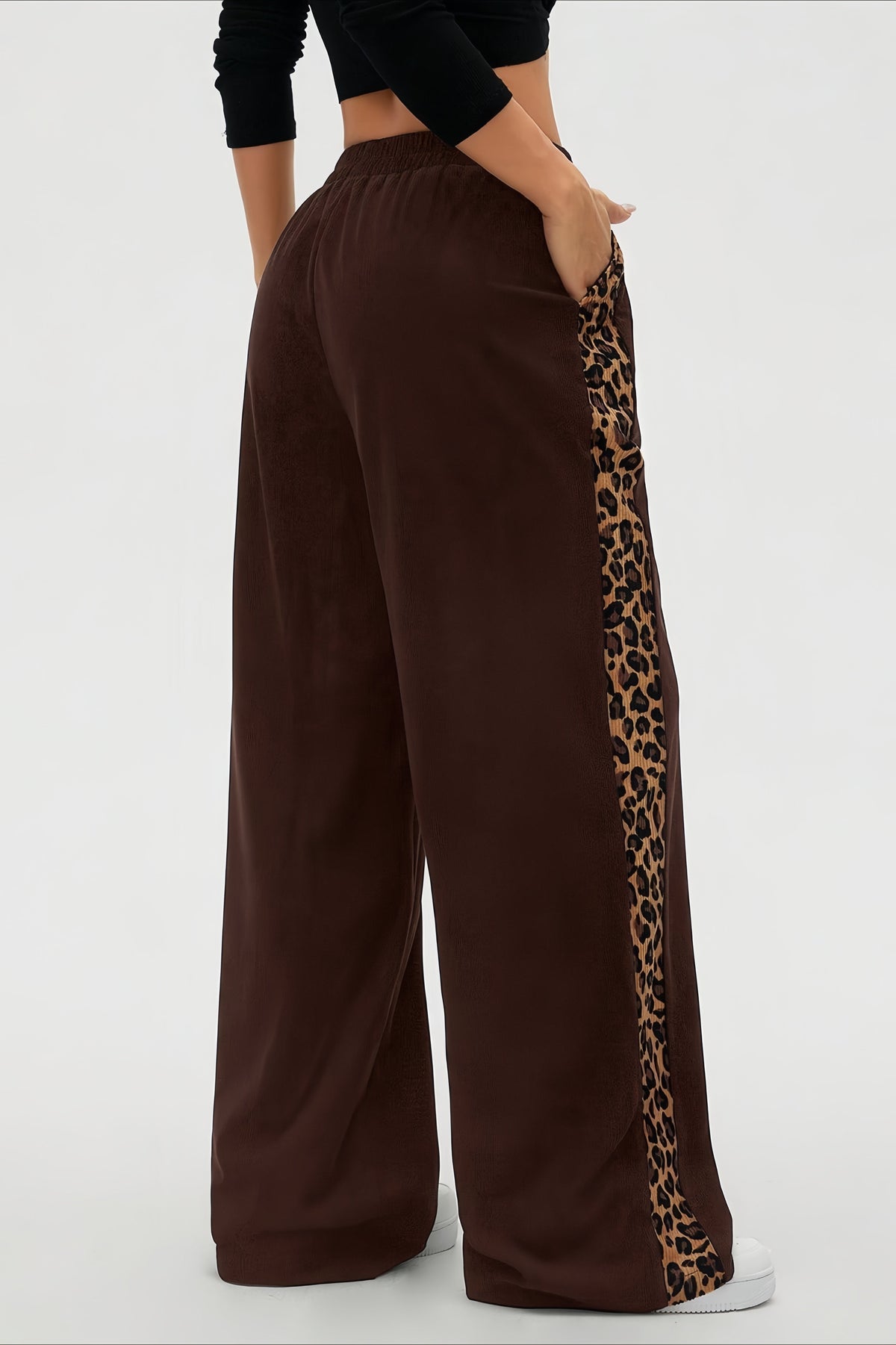 Leopard Side Stripe Wide Leg Pants