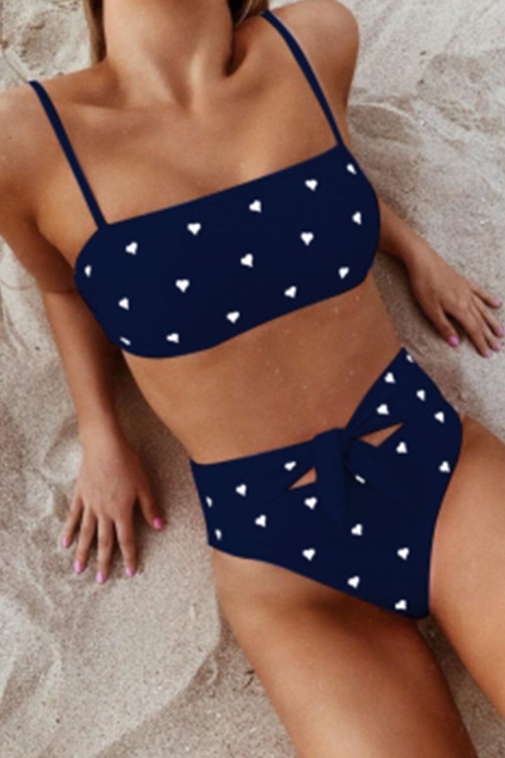 Heart-shaped Print Bandage Cutout Design Bikini Set (6 Colors) - Fashionpara