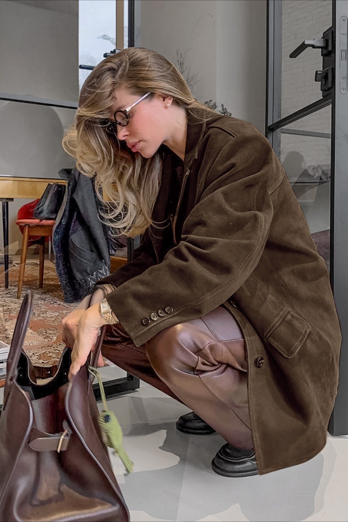 Retro Suede Solid Notch Collar Coat