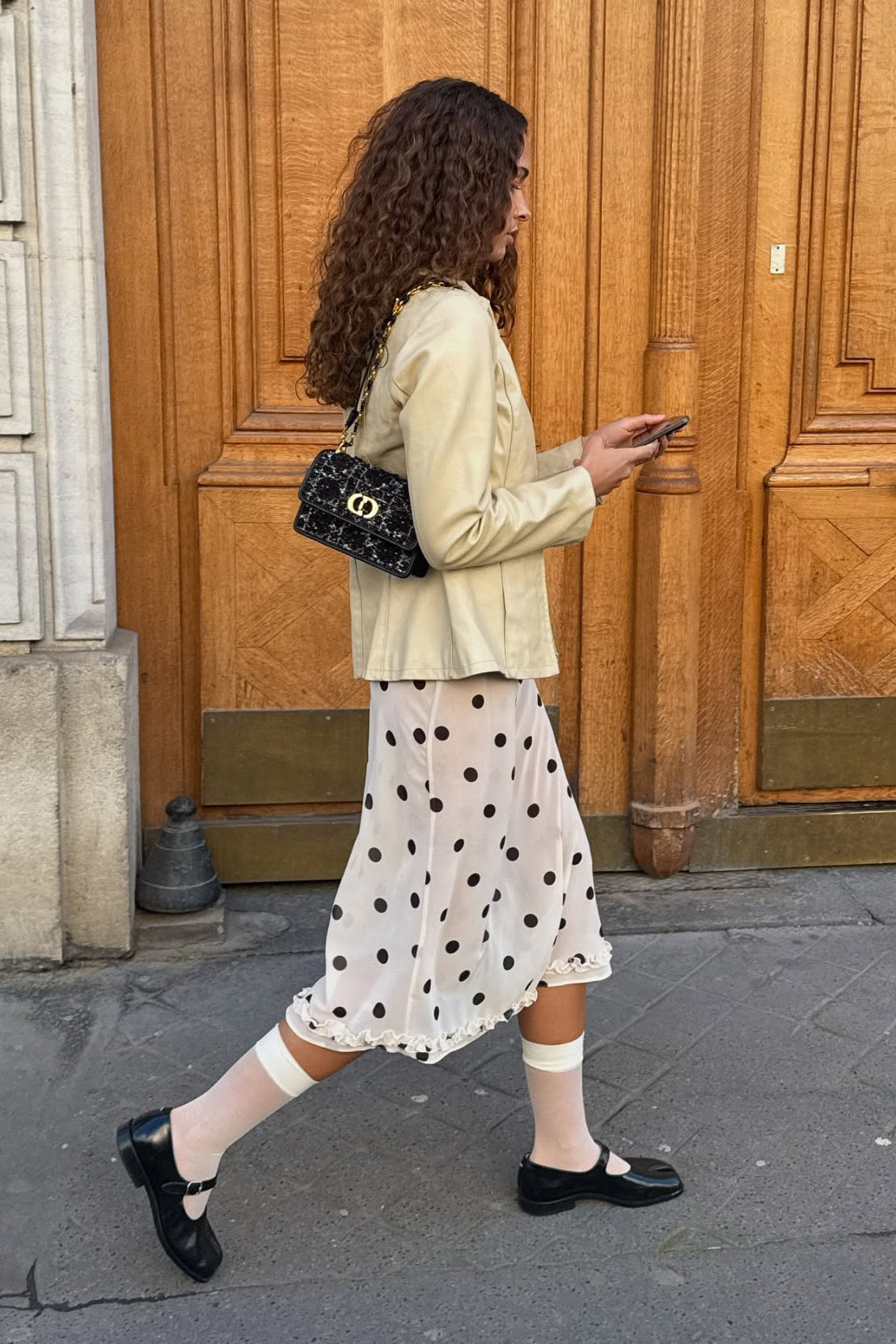 Polka Dot Satin High-Waisted A-Line Skirt - Fashionpara