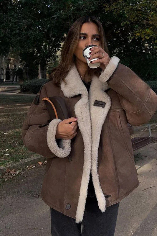 Faux Suede Shearling Lined Coat