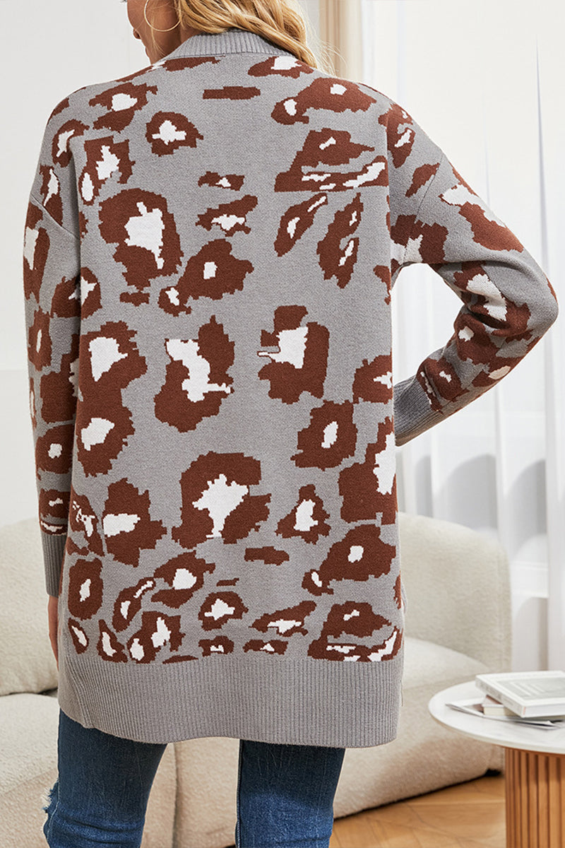 Leopard Print V Neck Cardigan - Fashionpara