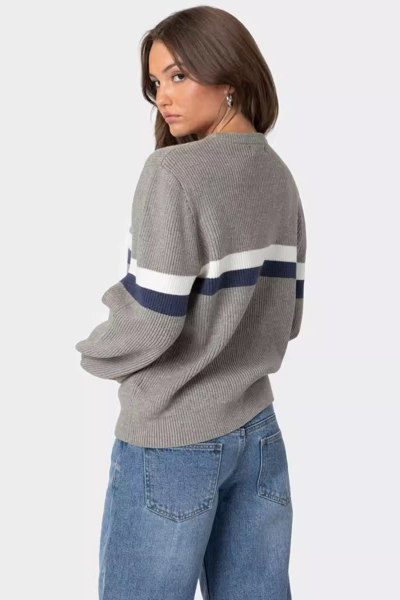 Classic Loose Fit Striped Crew Neck Sweater for Everyday Wear