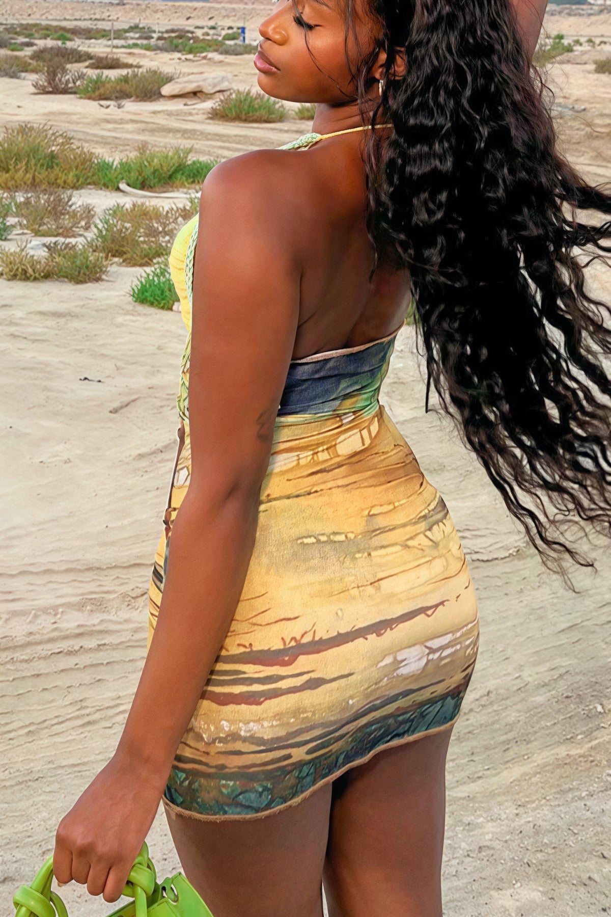 Crochet Halter V-Neck Ruched Bodycon Mini Dress