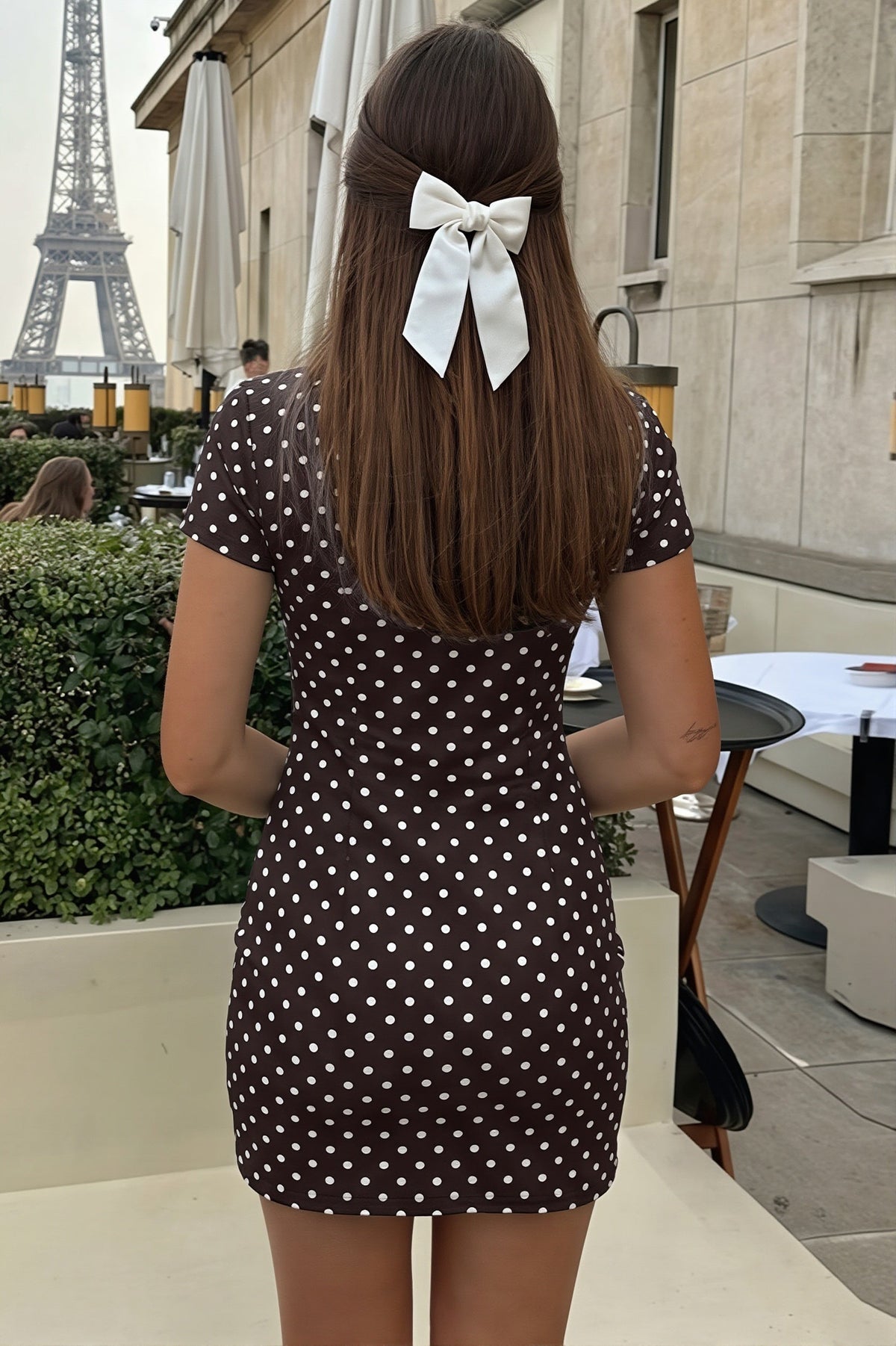 Polka Dot Square Neck Cap Sleeve Scarf Mini Dress