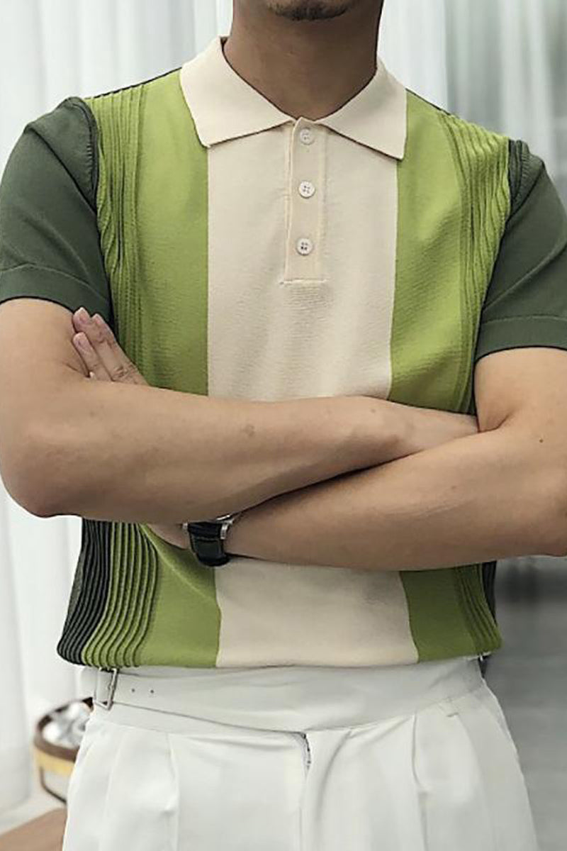 Striped Short Sleeve Knitted Polo Shirt - Fashionpara