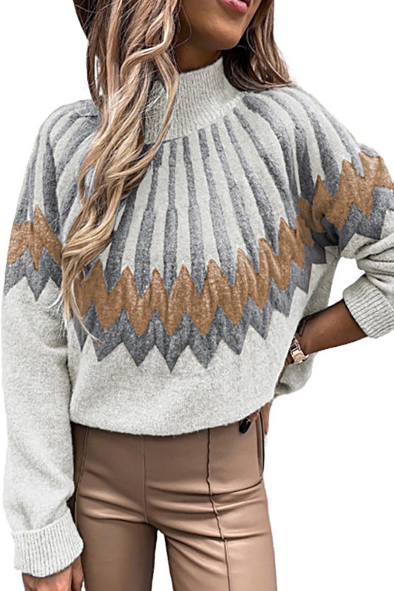 Turtleneck Geometric Print Sweater  Fashionpara