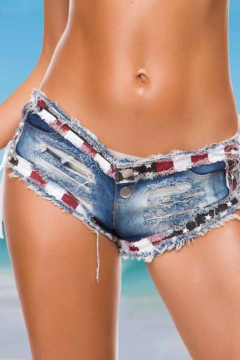 American Flag Lace Up Ripped Hole Frayed Shorts Fashionpara
