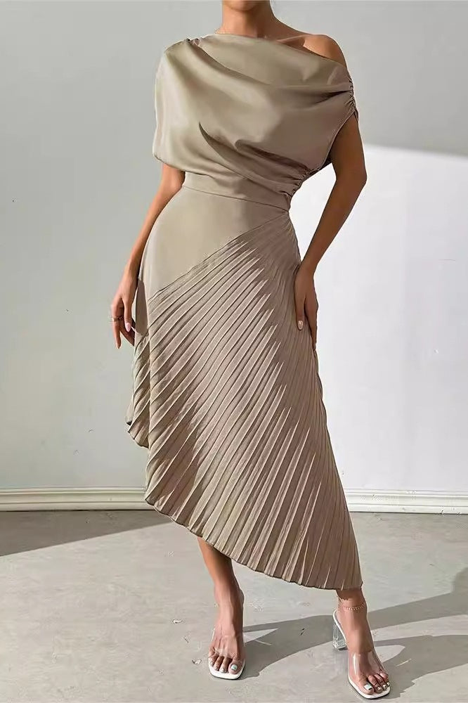 Chic Asymmetric Off Shoulder Ruched Irregular Formal Dress