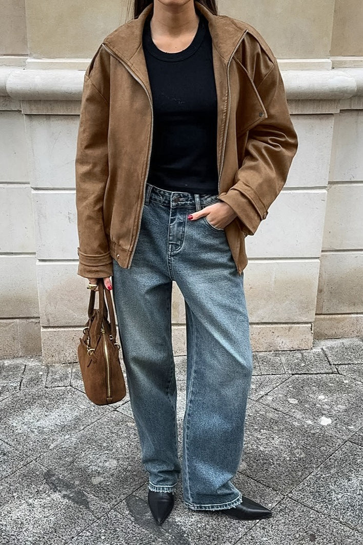 Vintage Khaki Suede Collar Jacket