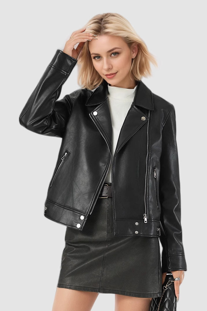 Chic Short PU Leather Coat for Effortless Style and Comfort