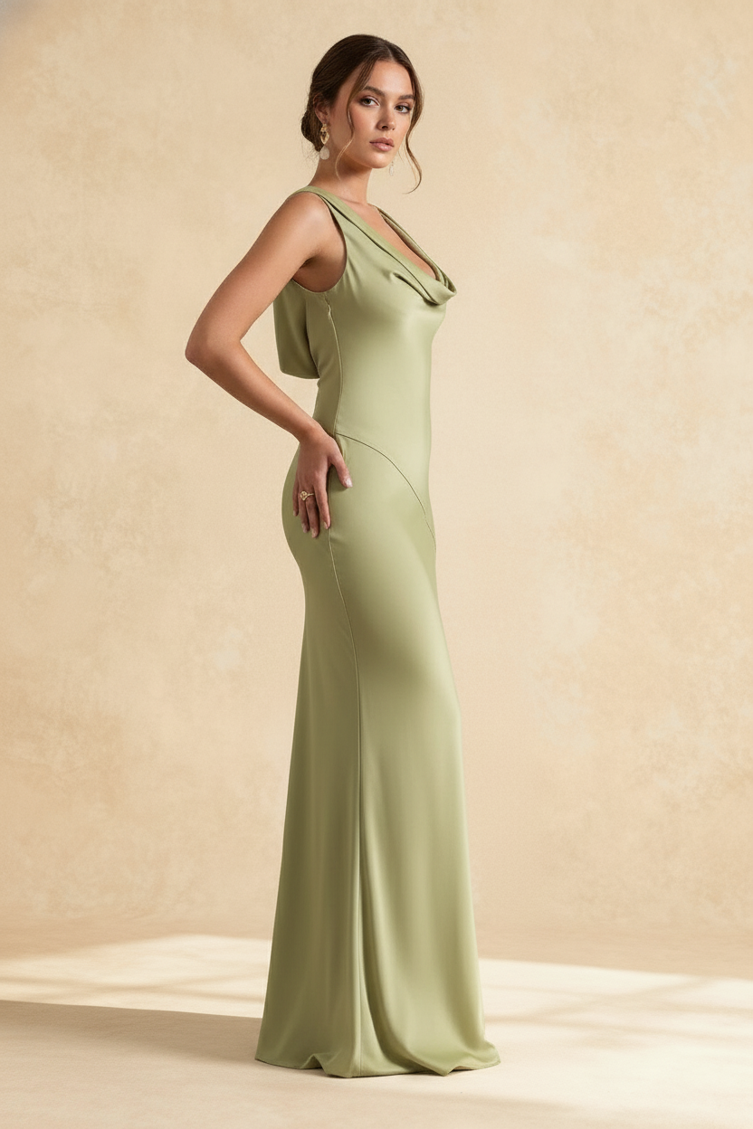 Satin Bodycon Backless Fish Maxi Dress - View 3