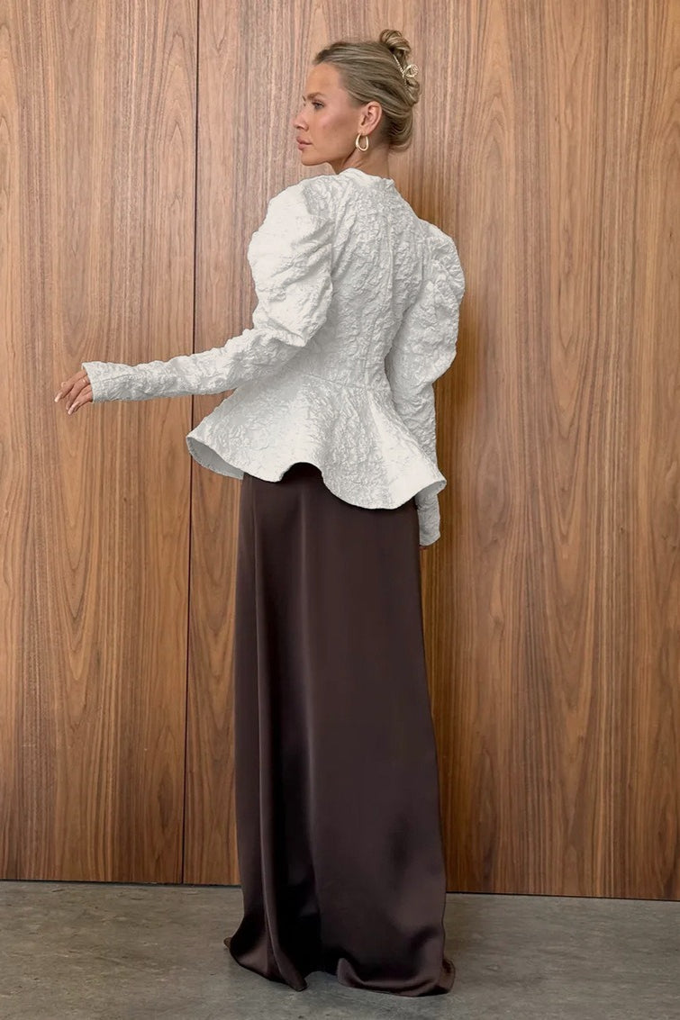 Textured Puff Sleeve Peplum Top