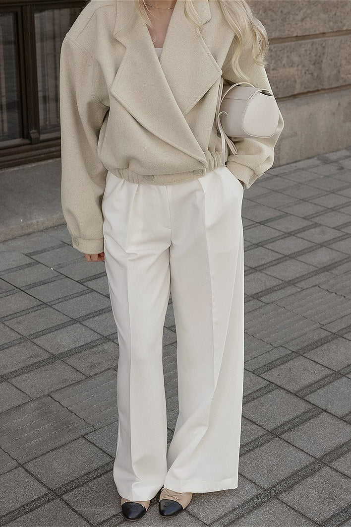 Retro Solid Wool Notch Collar Elastic Waist Coat