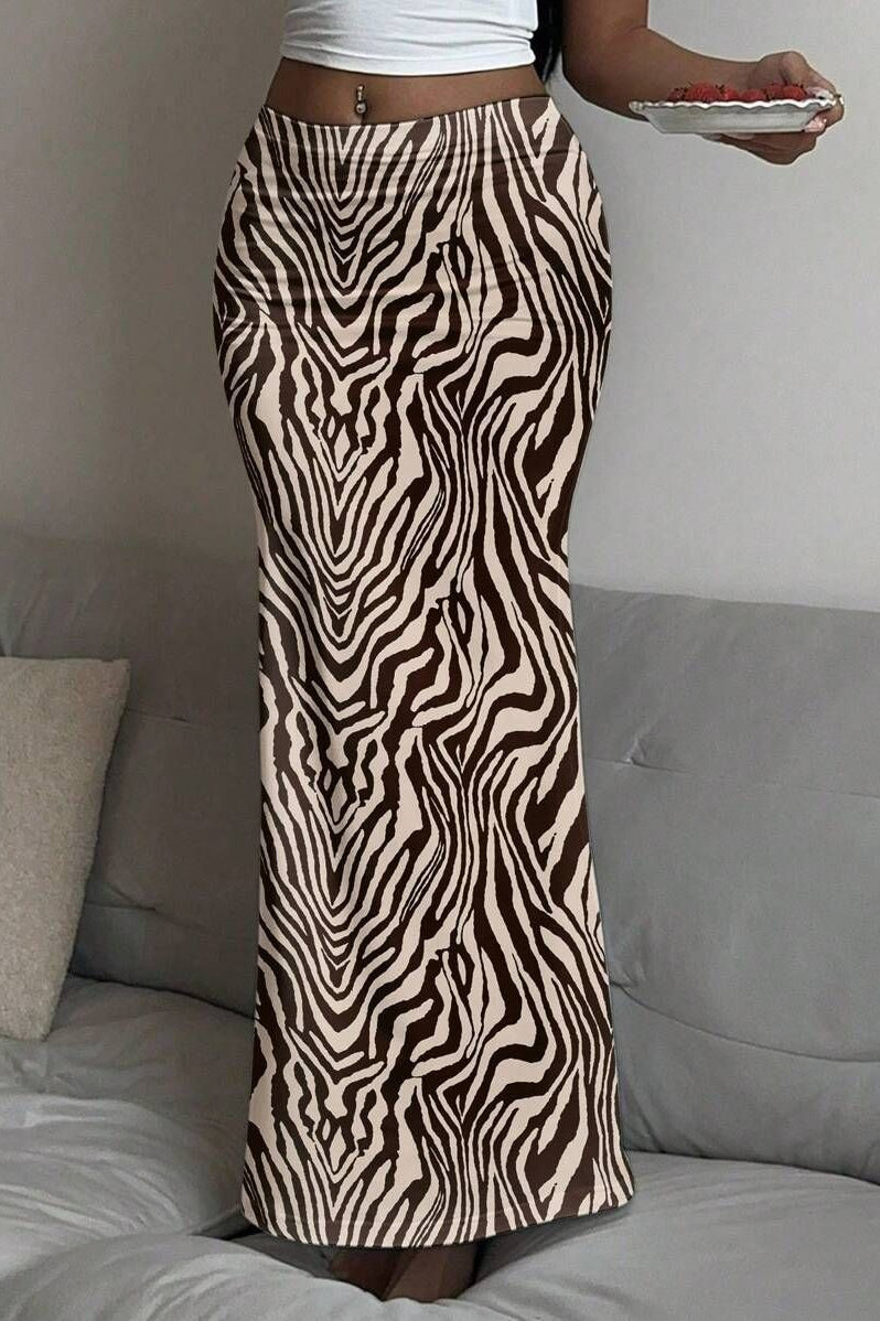 Fashion Low Rise Printed Maxi Skirt
