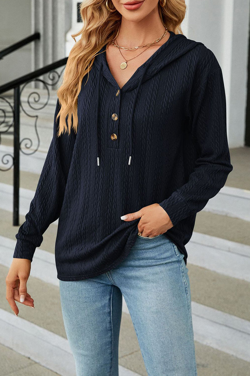 Twist Button Down Hoodie - Fashionpara