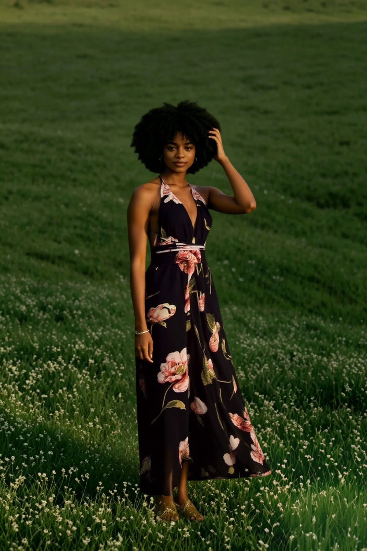 Backless Floral Midi Dress