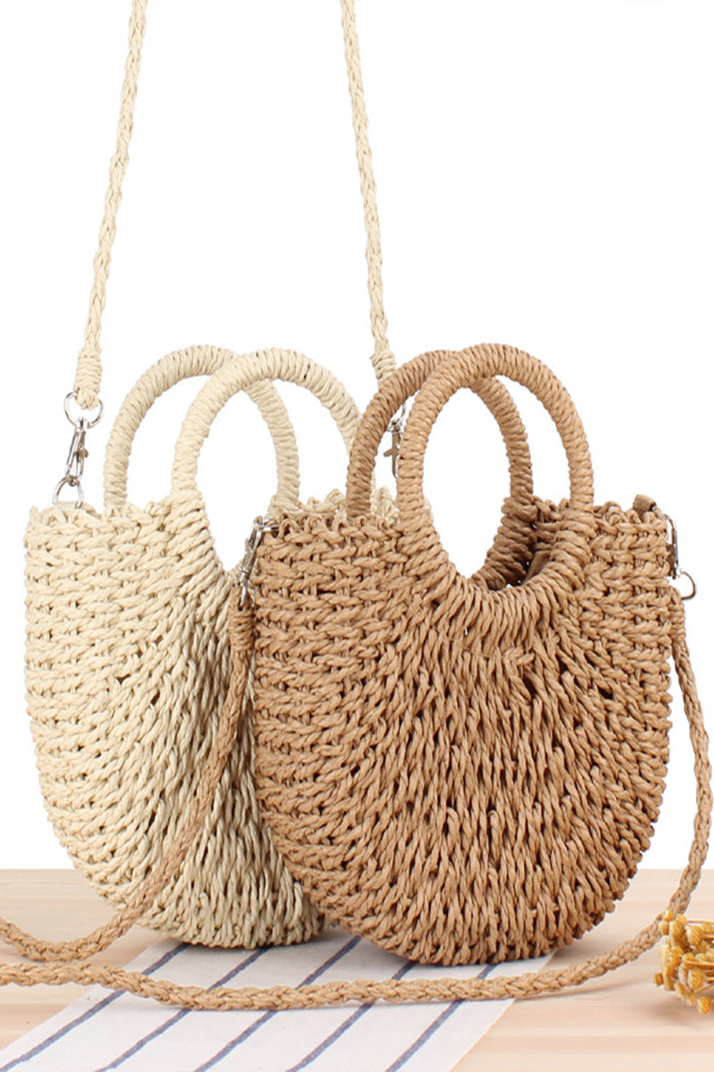 Semicircle Top-Handle Woven Straw Beach Handbag - Fashionpara