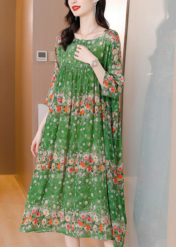 Floral Print Border Trim Round Neck Three Quarter Maxi Dress - View 4