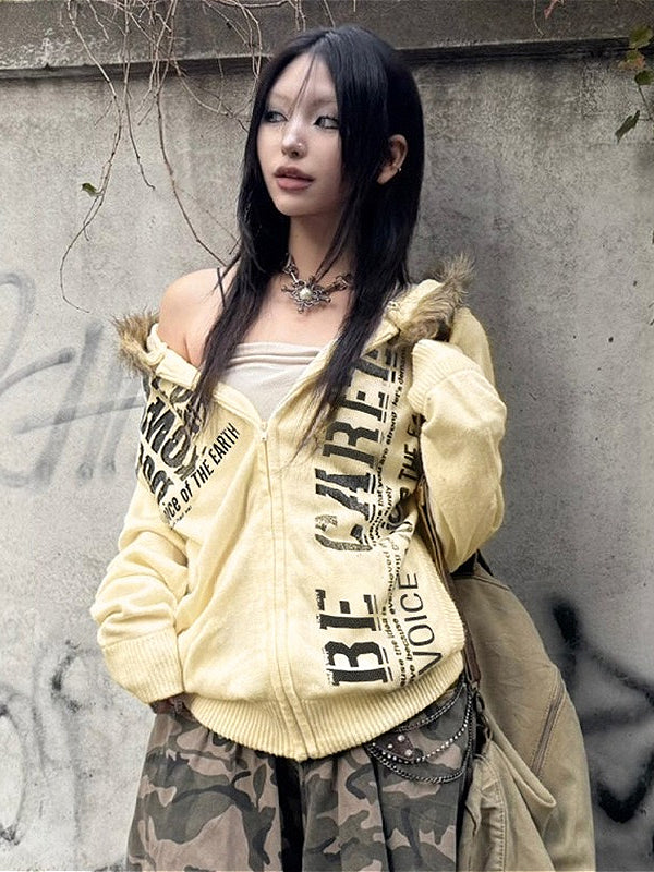 Vintage Graphic Zip Up Hoodie