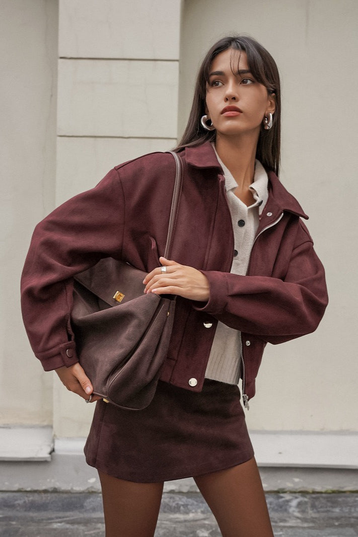 Loose Fit Red-Brown Suede Jacket 4