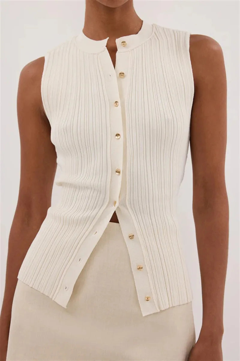 Solid Ribbed Sleeveless Cardigan 2