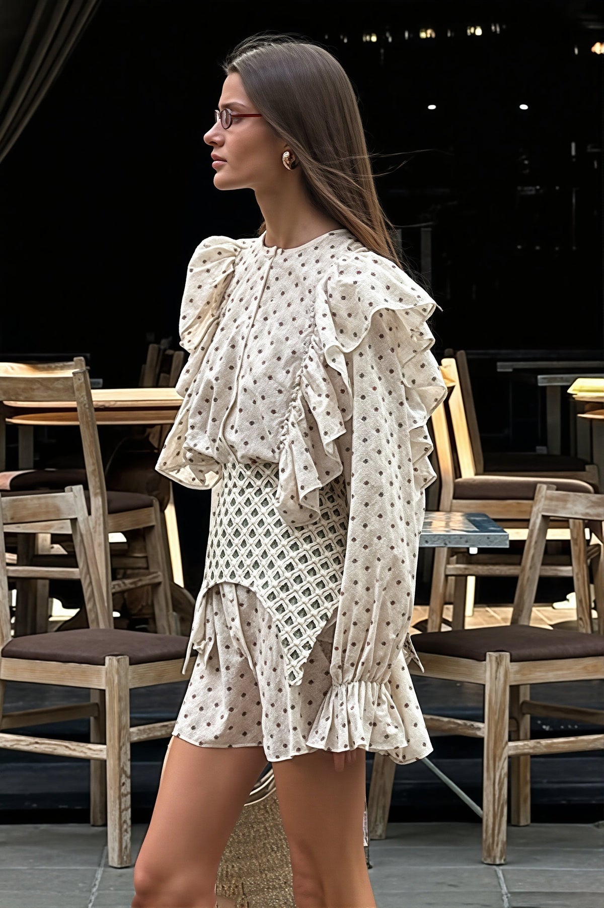 Floral Print Ruffle Long Sleeve Mini Dress