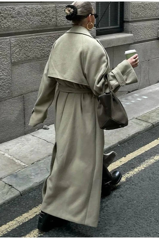 Scarf Accent Woolen Chic Long Overcoat - Fashionpara