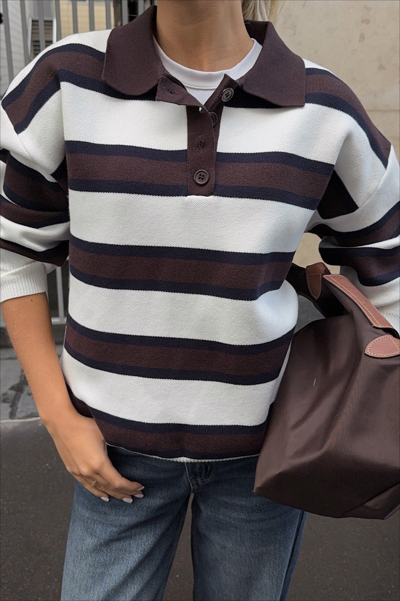 PrincessAce Striped Knit Polo Sweater for Effortless Style