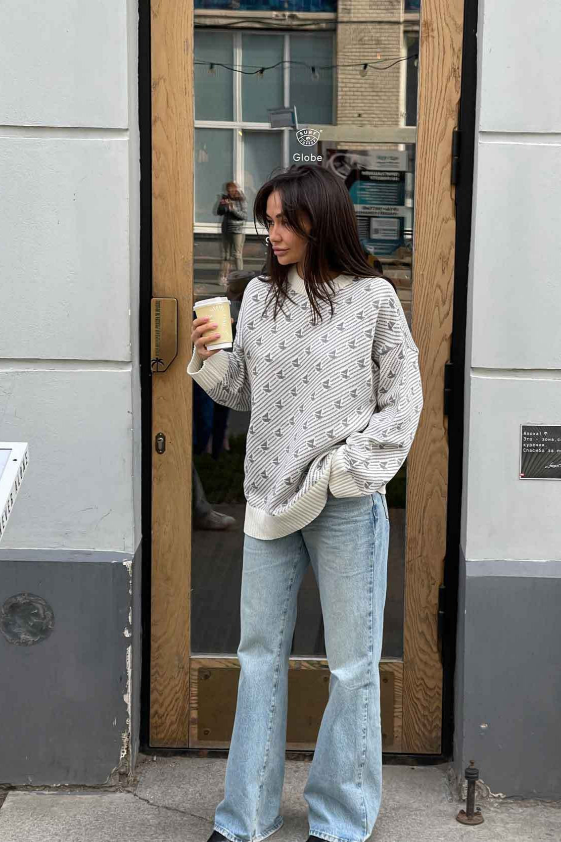 Sailboat Pattern Crew Neck Knit Sweater