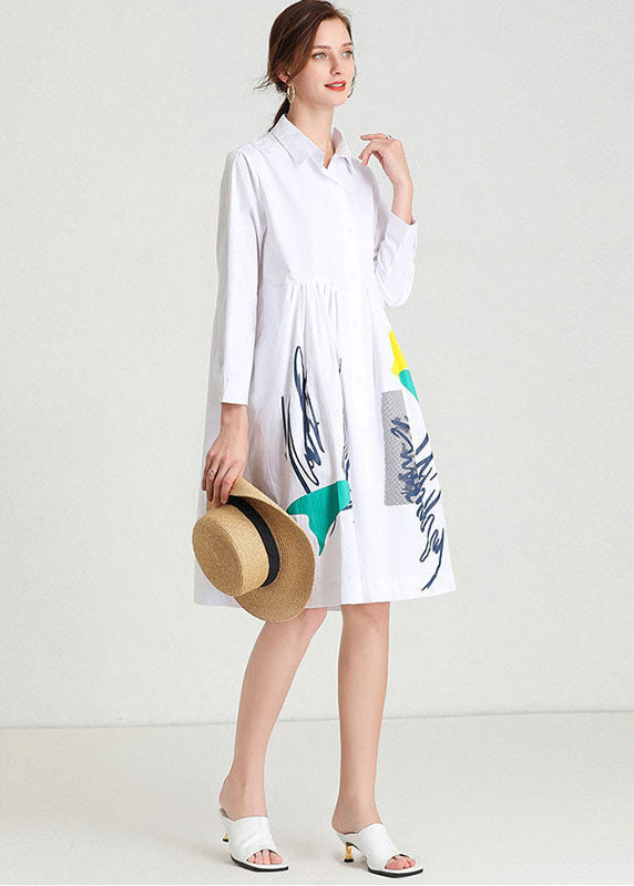 Color Block Graphic Print Collared Button Down Shirt Dress - View 3