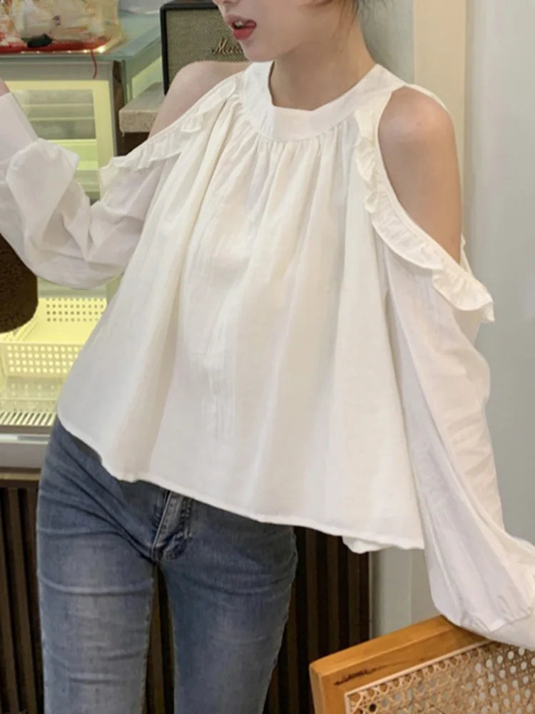 Off-Shoulder Ruffled Solid Blouse
