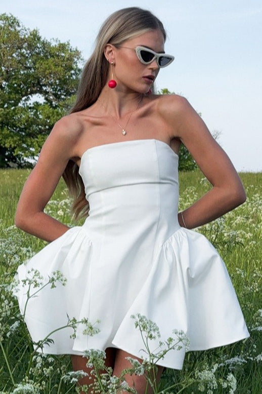 Satin Strapless Corset Fit and Flare Mini Dress - View 2