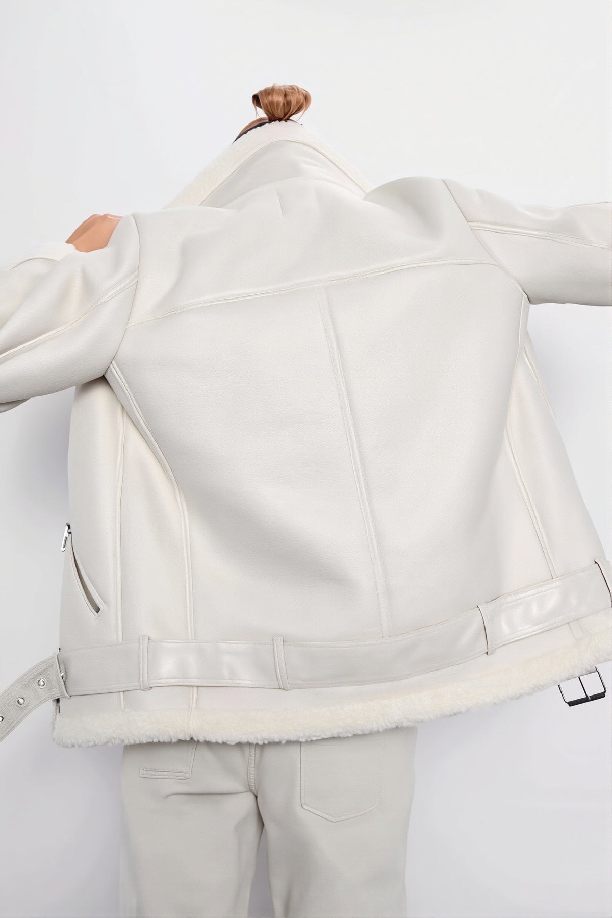 Asymmetric Zip Shearling Moto Coat