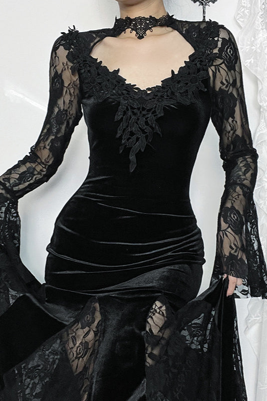 Sheer Lace Mermaid Gothic Dress