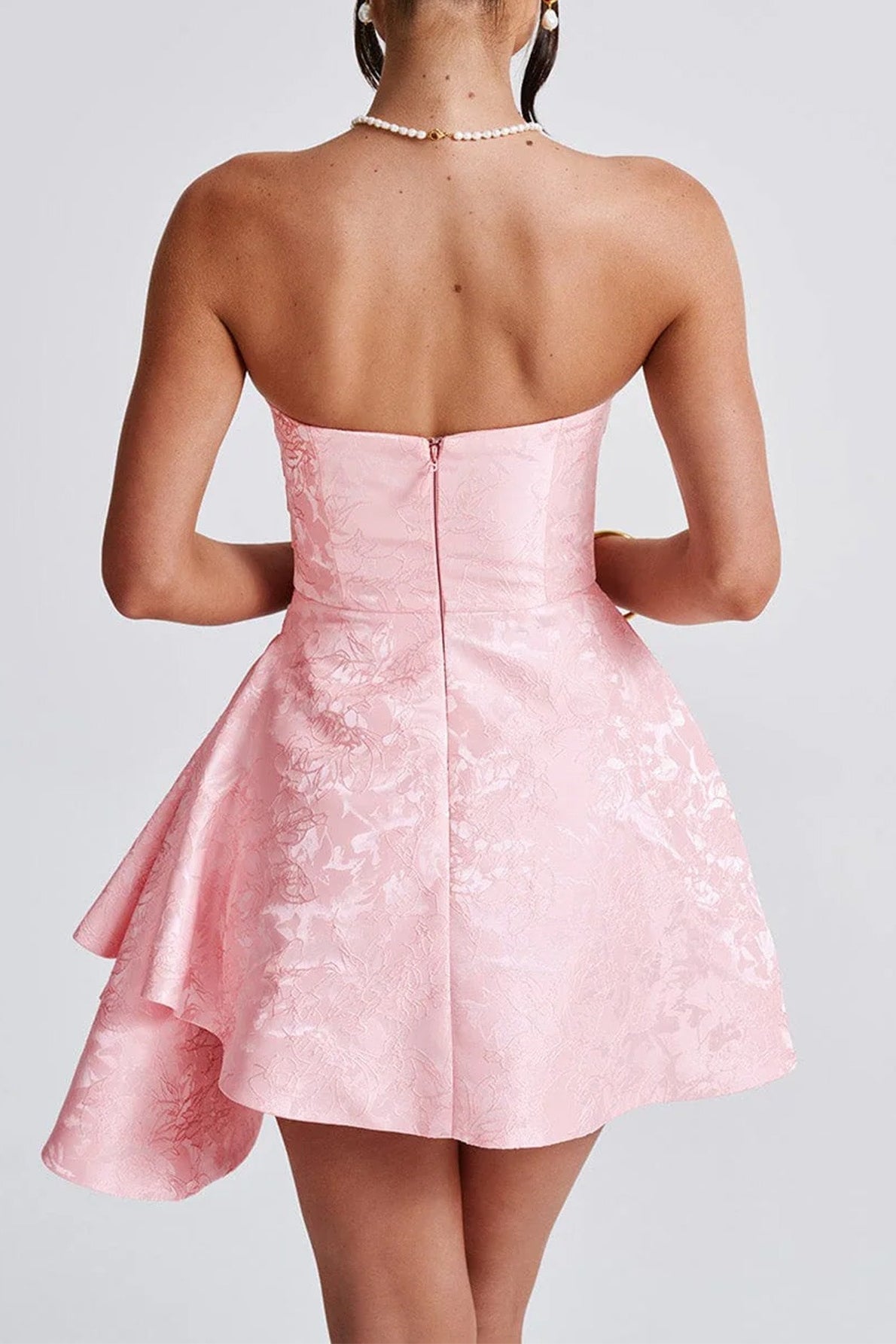 Floral Jacquard Strapless A-Line Mini Dress 3