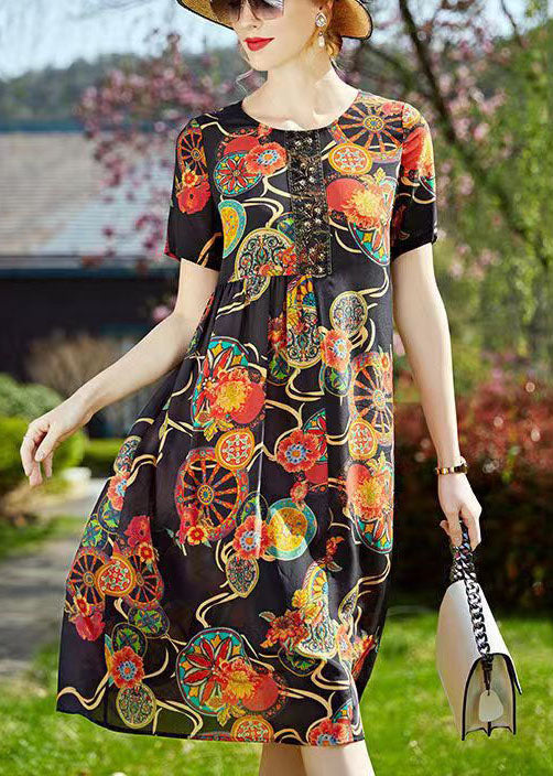 Lace Panel Round Neck Short Sleeve Empire Waist Ornate Midi Dress