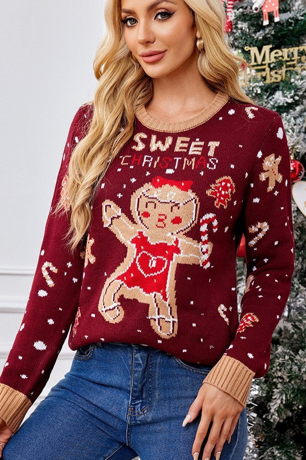 Gingerbread Man Color Block Polka Dots Sweater