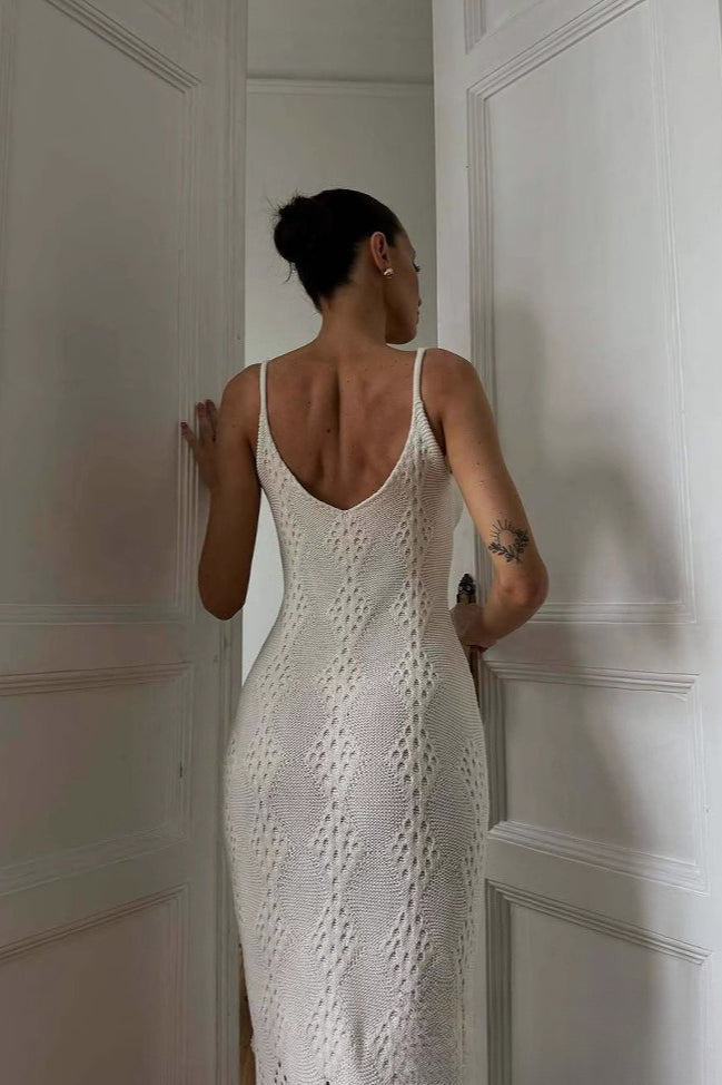 Crochet Knit Scoop Neck Bodycon Maxi Dress