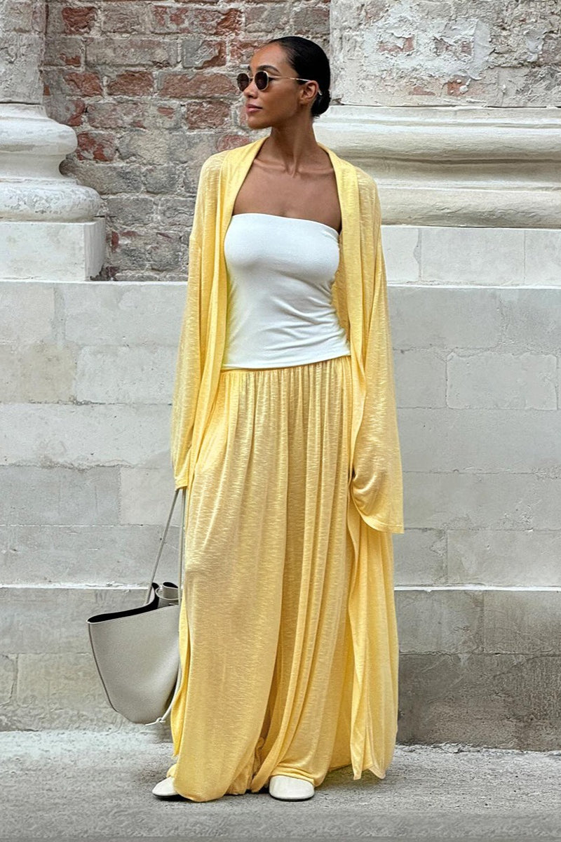 Elegant Two-Piece Lantern Pants Set with Long Cardigan