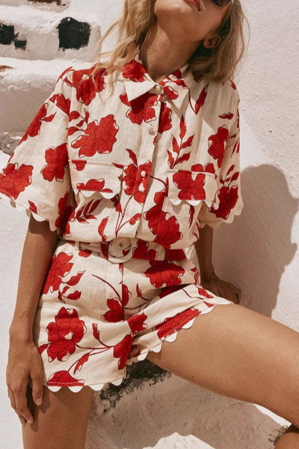 Fashionable and versatile lace print, stylish and casual Shorts Set - Fashionpara