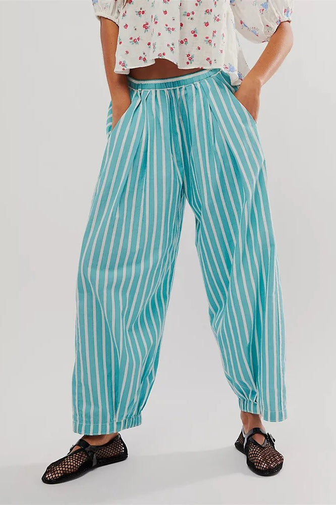 Striped Print Loose Casual Elastic Waist Pant