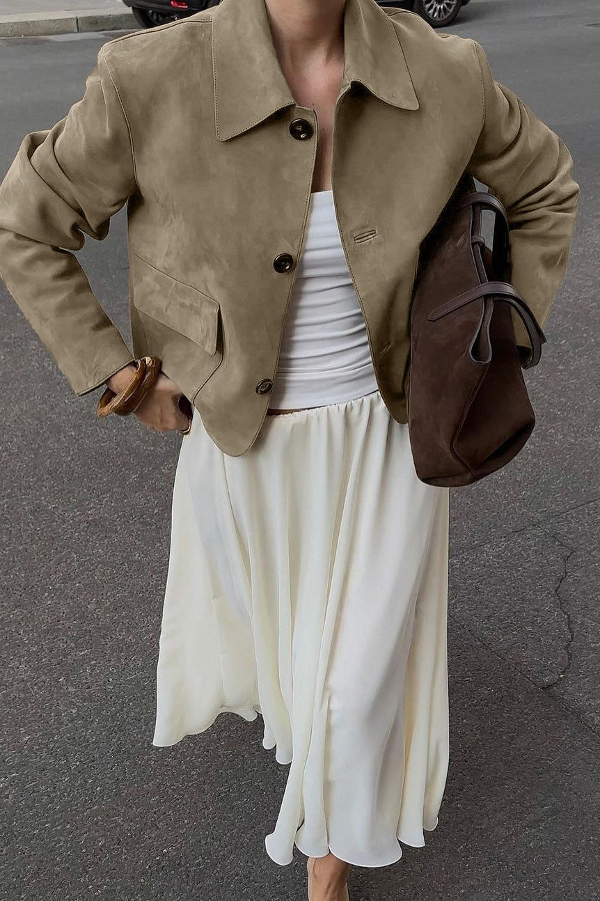 Commuter Solid Button Front Long Sleeve Coat - Fashionpara