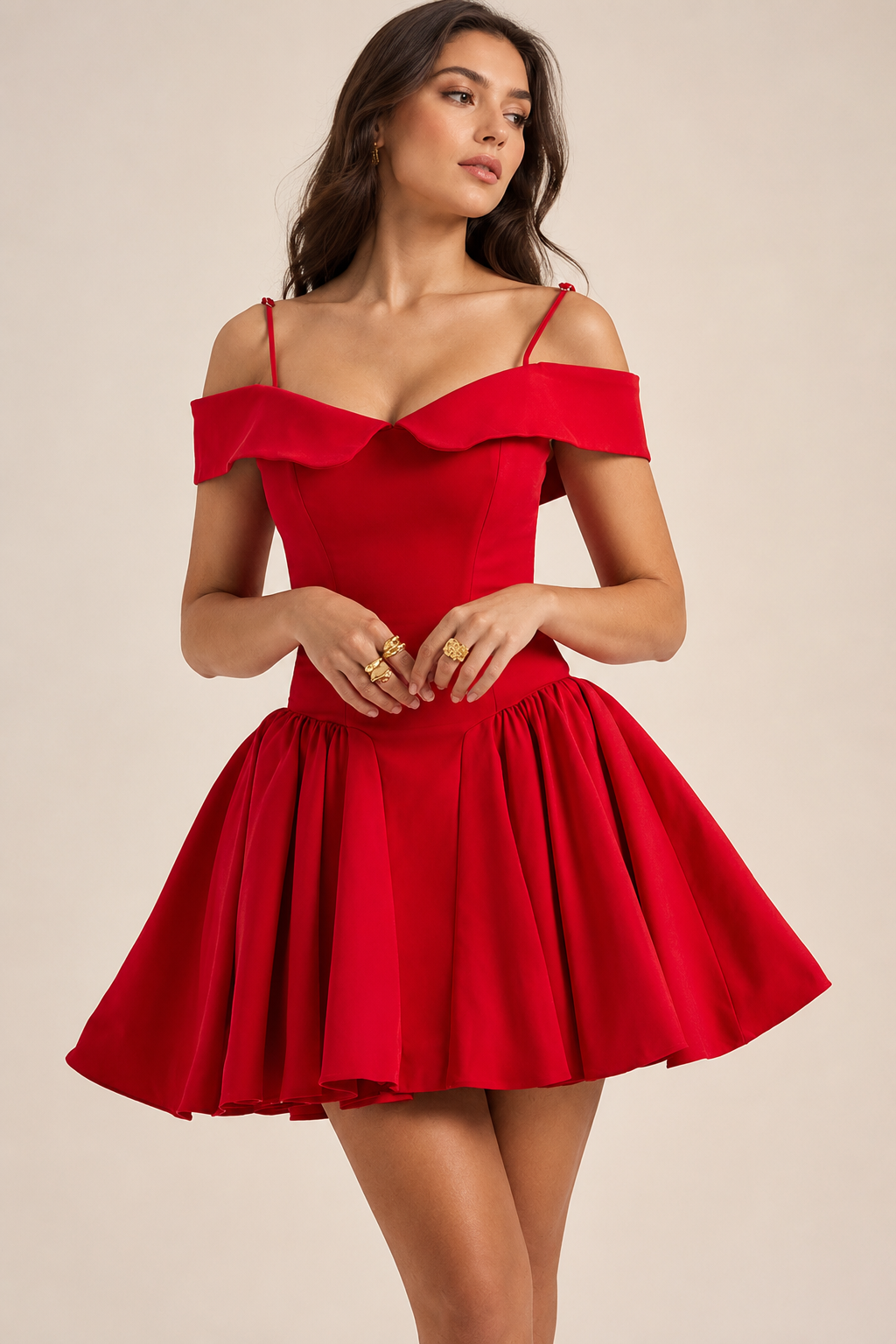 Off Shoulder Sweetheart Drop Waist Full Skirt Mini Dress 2