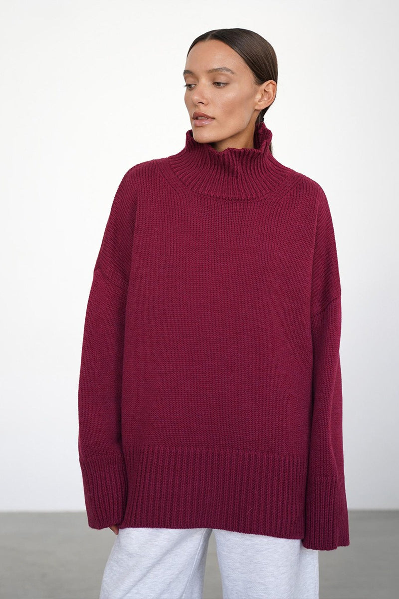 Solid Color Turtleneck Knit Sweater 9